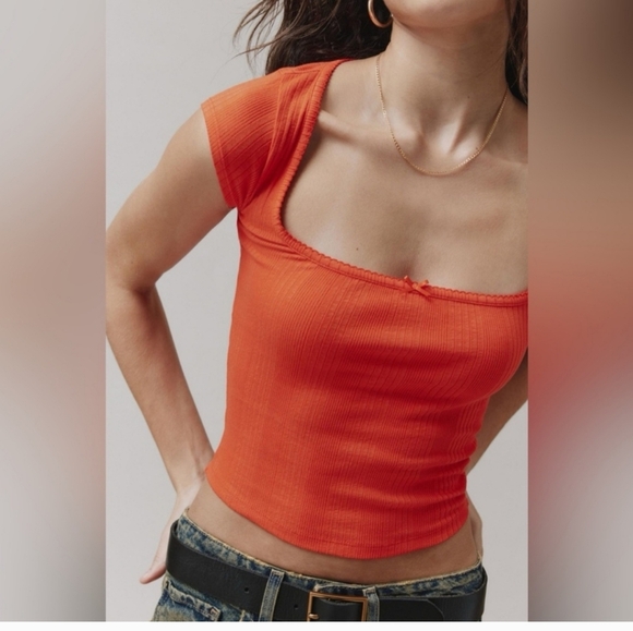 Urban Outfitters Tops - BDG Urban Outfitters Olivia Picot Square Neck Top in Red/orange. Size M NWOT